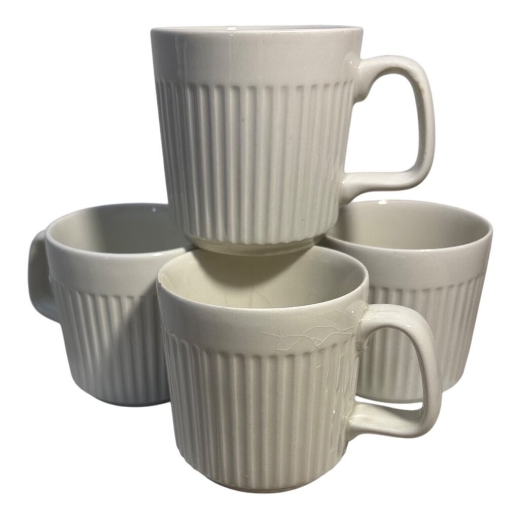 Set Of 4 Johnson Bros Athena Ironstone Coffee Cups England White Ribbed 3.25"
